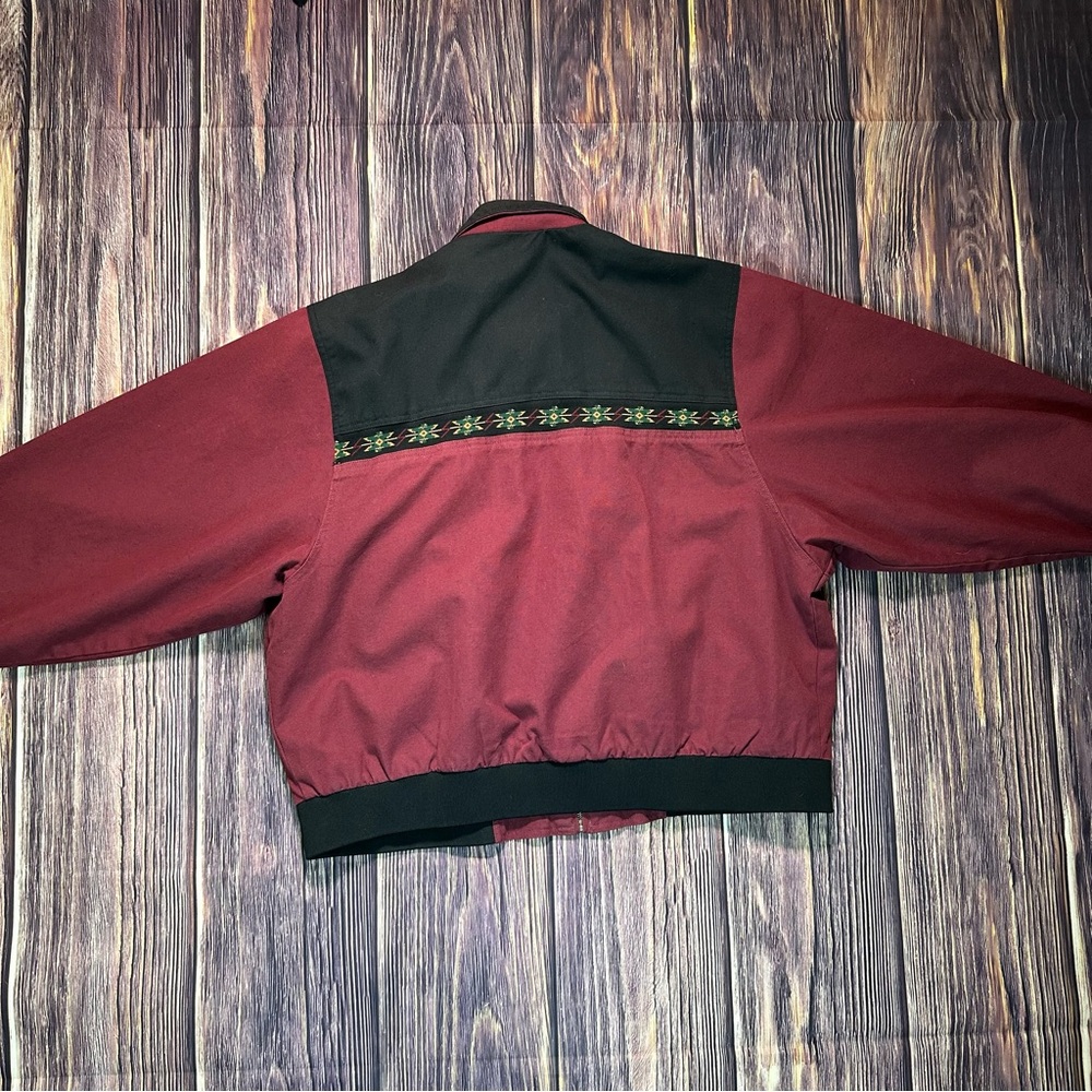 Vintage Canyon Guide Outfitters Aztec Southwestern Bomber Jacket Maroon 2XL - Picture 8 of 10